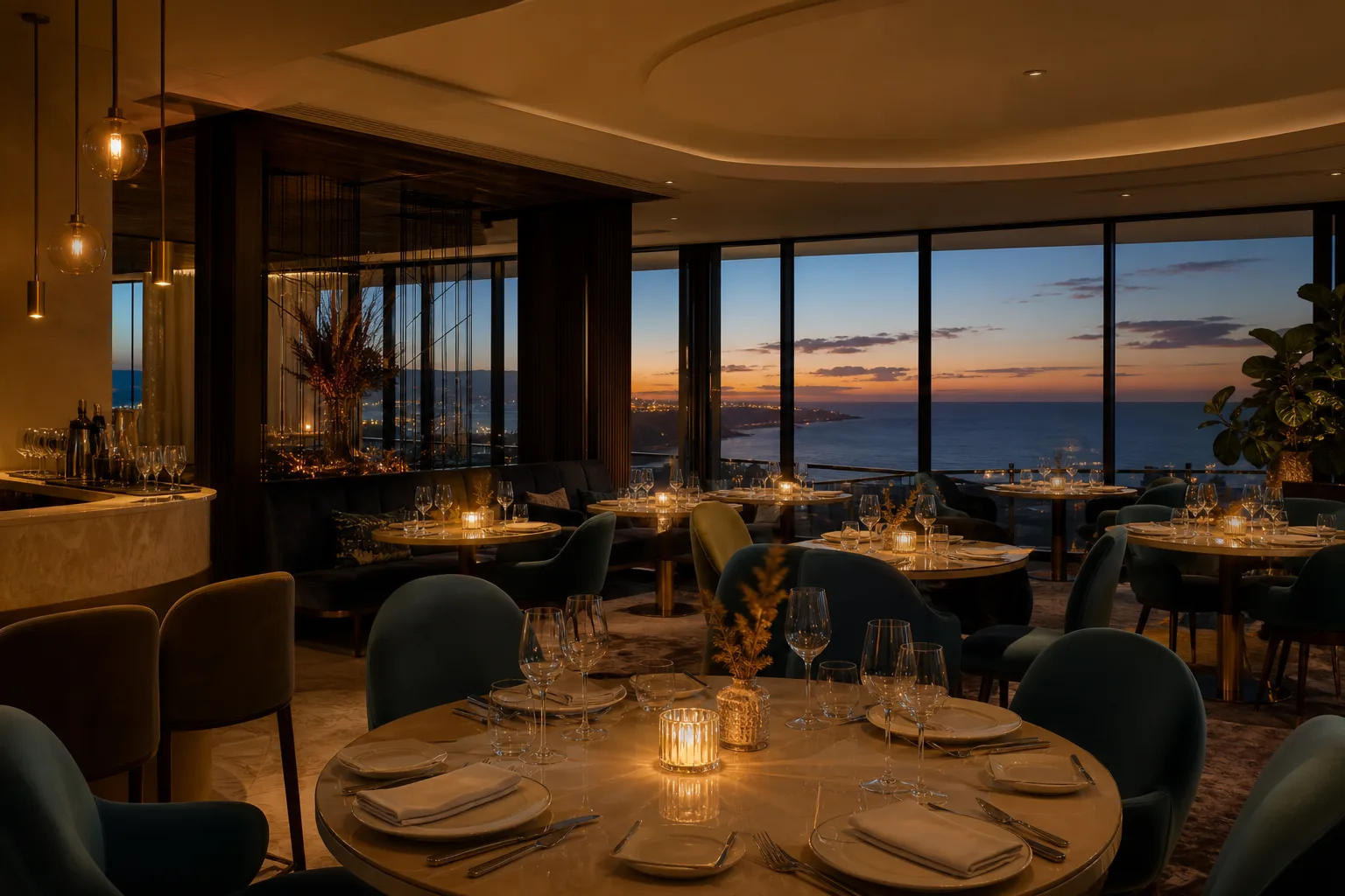 Candlelit fine dining restaurant at Besys